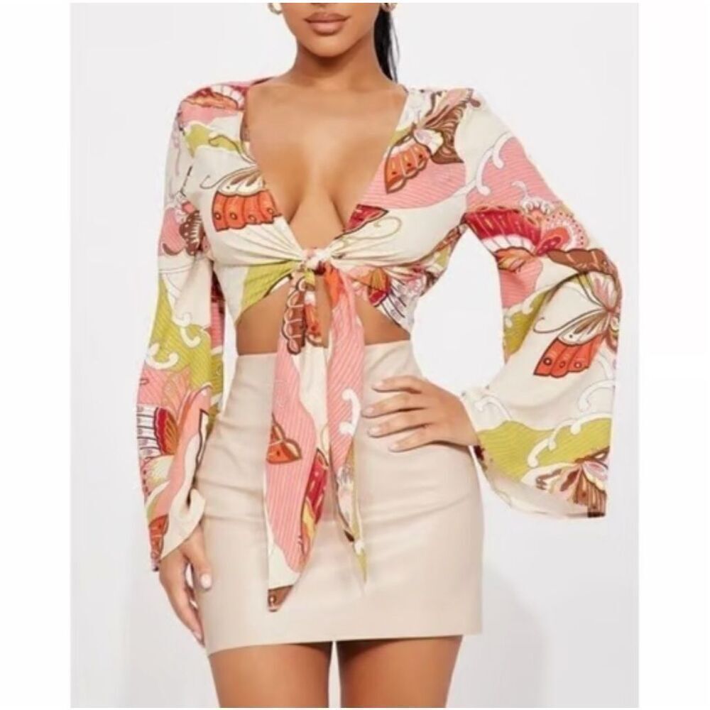 LIFE Love is for Eternity butterfly bell sleeve L crop top